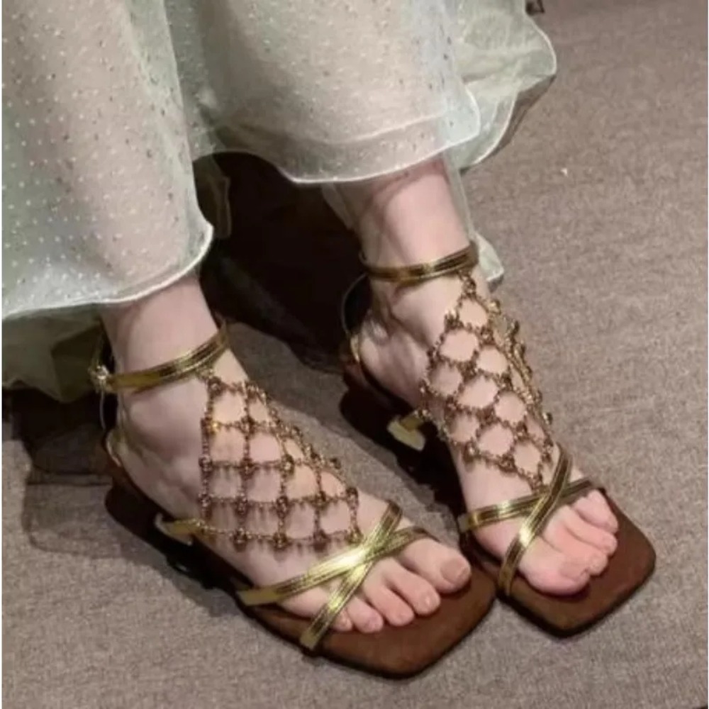 Eleganckie damskie letnie sand – Mesh Strap Metal recenzja i cena